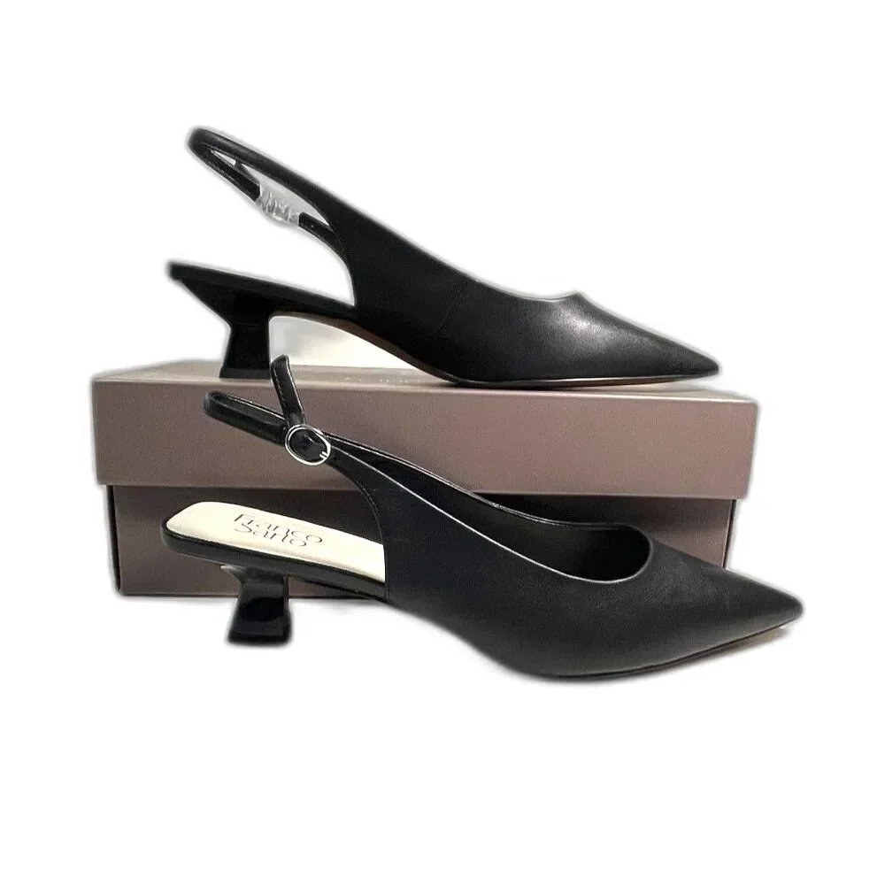 Franco Sarto Jaden Black Leather Kitten Slingback Heels  SZ 11 NEW